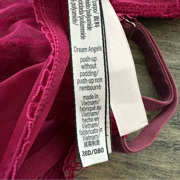Victoria’s Secret 36D Dream Angels Burgundy Pink Lace Push Up Underwire Bra - Picture 6 of 6